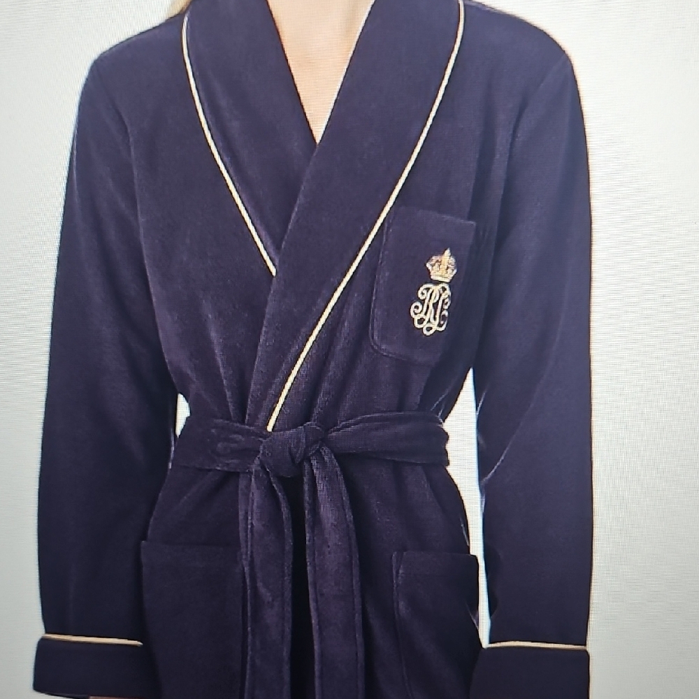 Lauren Ralph Lauren Fleece Robe with Gold Embroidery